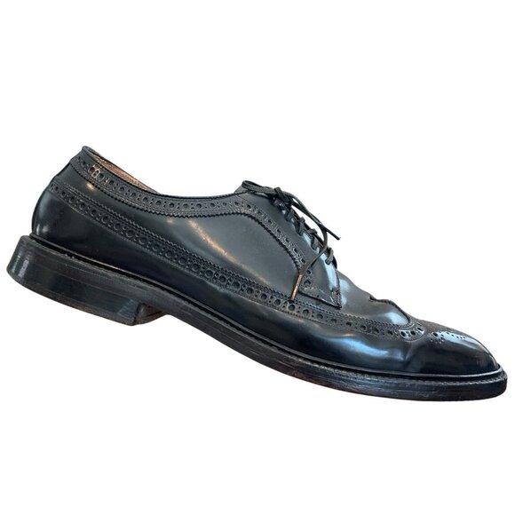 VTG Bass Black DuPont Corfam Brogue Longwing Wingtip V-Cleat Derby Shoe Men 12AA main image 11